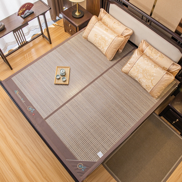 91家纺网 家纺一手货源 找家纺 新月家纺（锦威郎） 2024新款夏季竹席冰藤折叠双面席子 爱情魔方