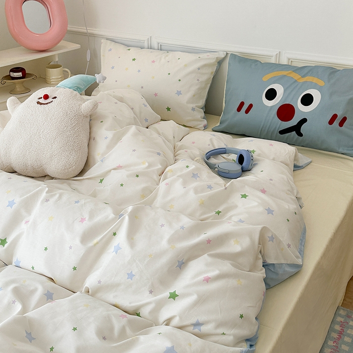 91家纺网 家纺一手货源 找家纺 昔可家纺 2024新款创意枕套全棉波点印花四件套 奶味星星