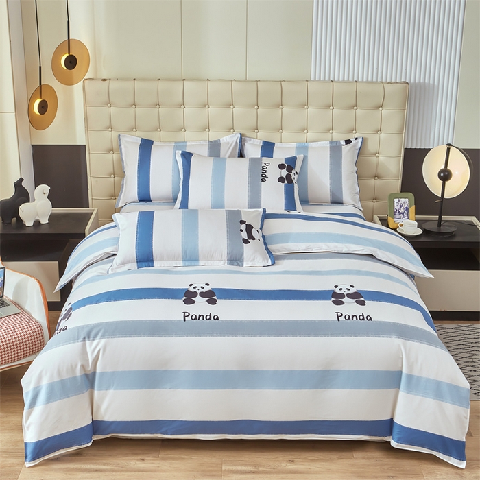 91家纺网 家纺一手货源 找家纺 佑佳家纺 2024新款磨毛印花植物羊绒单被套-可爱熊猫-蓝