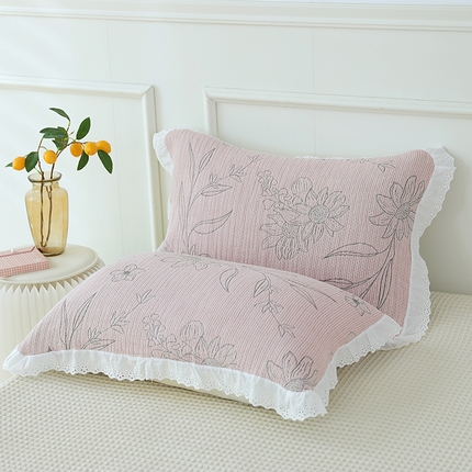 91家纺网 家纺一手货源 找家纺 （总）朴尔毛巾被2024年新款韩式花边四层纱枕巾纯棉竹纤维加大成人纱布巾