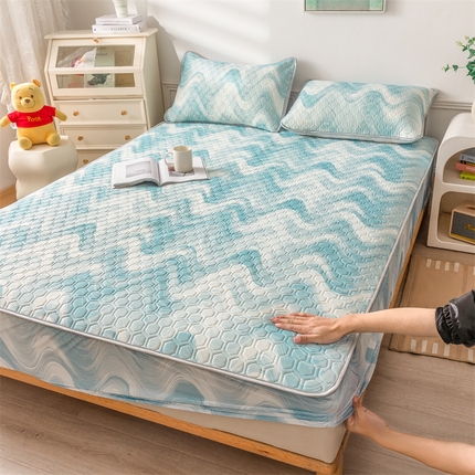 91家纺网 家纺一手货源 找家纺 小萌虎 2024新款冰丝胶质凉席-床笠款 水纹