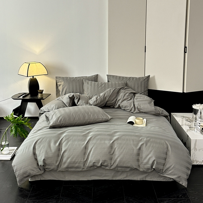 91家纺网 家纺一手货源 找家纺 蓝邻家纺 2024新款全棉60s贡缎提花轻奢四件套-风格二 杰西-灰