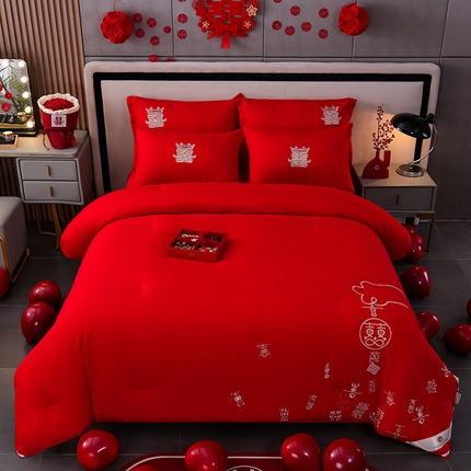 91家纺网 家纺一手货源 找家纺 （总）美伦美 2024新款全棉婚庆刺绣手工订花被芯冬被春秋冬被夏被 《专版》