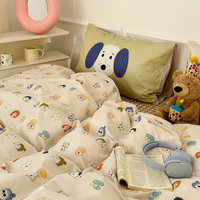 91家纺网 家纺一手货源 找家纺 昔可家纺 2024新款创意枕套全棉波点印花四件套 小小表情包