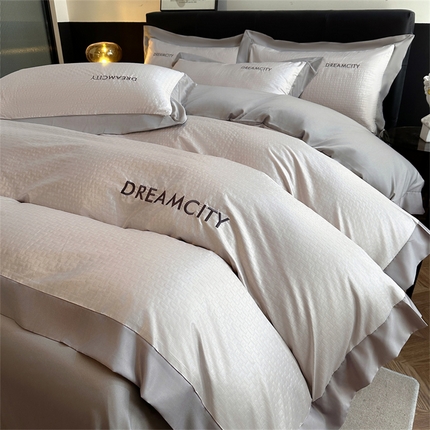 古吉梦 2024新款水洗真丝提花四件套--迪梦  山灰+中灰