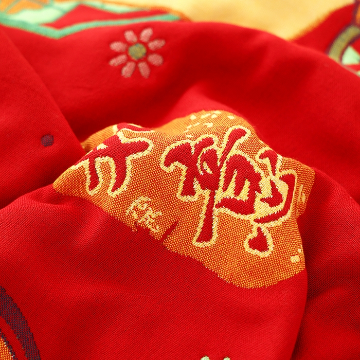 91家纺网 家纺一手货源 找家纺 朴尔毛巾被2024年全棉加厚八层纱布大版花枕巾 如意-大红52*78cm