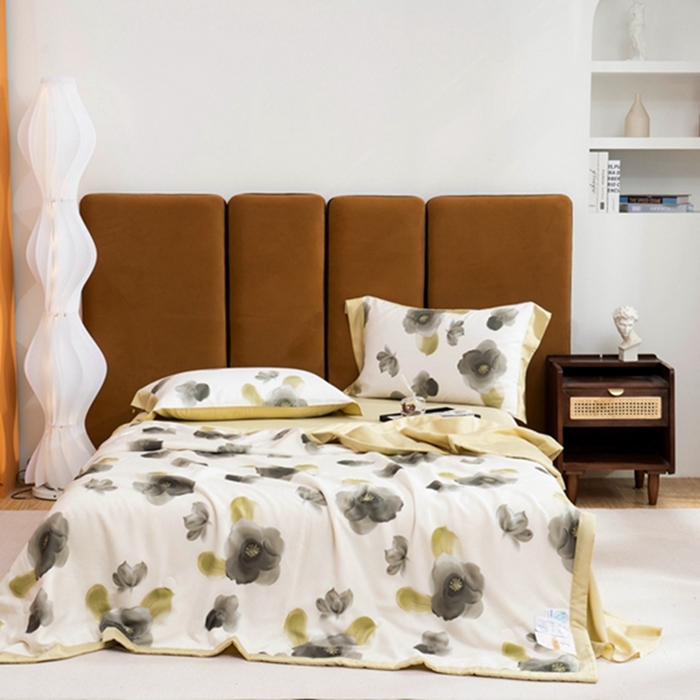 91家纺网 家纺一手货源 找家纺 黛舒家居 2024新款莱赛尔天丝大豆夏被四件套 花恋