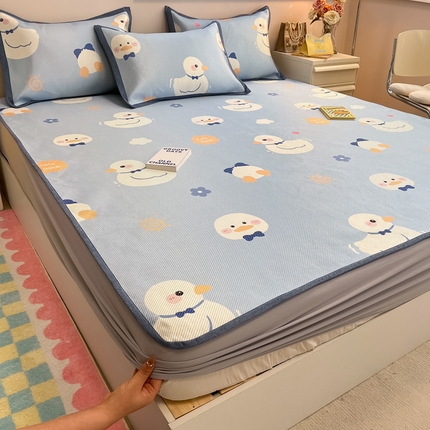 91家纺网 家纺一手货源 找家纺 （总）懒猫家纺 2024新款600D数码印花冰藤凉席-床笠款