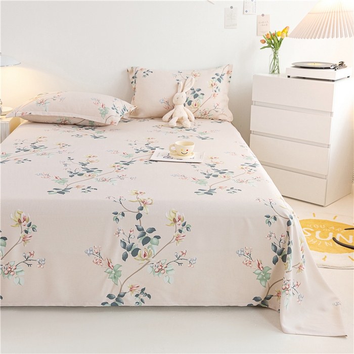 91家纺网 家纺一手货源 找家纺 金泰莱 2025新款印花竹纤维凉席三件套软凉席竹席盖毯子 夏末时光