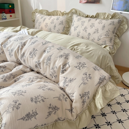 91家纺网 家纺一手货源 找家纺 （总）轻奢坊2024新款田园风法式花边四件套-素锦系列