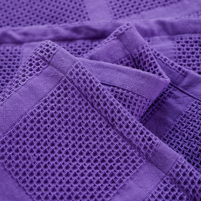 91家纺网 家纺一手货源 找家纺 朴尔毛巾被2024年新品全棉质朴方格风立体华夫格透气纱布枕巾 方格华夫格-紫枕巾50*80cm