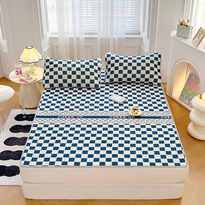 91家纺网 家纺一手货源 找家纺 福来临 2025新款印花凉感丝含胶凉席夏被三件套四件套 含胶凉席-格调