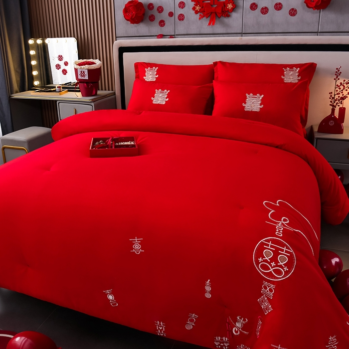 91家纺网 家纺一手货源 找家纺 美伦美 20242024新款全棉婚庆刺绣手工订花被芯冬被春秋冬被夏被 双喜临门