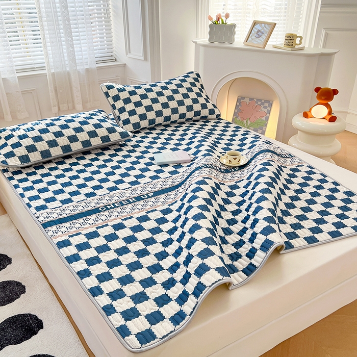 91家纺网 家纺一手货源 找家纺 福来临 2025新款印花凉感丝含胶凉席夏被三件套四件套 含胶凉席-格调