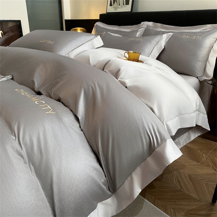 91家纺网 家纺一手货源 找家纺 古吉梦 2024新款水洗真丝提花四件套--迪梦  中灰+山灰