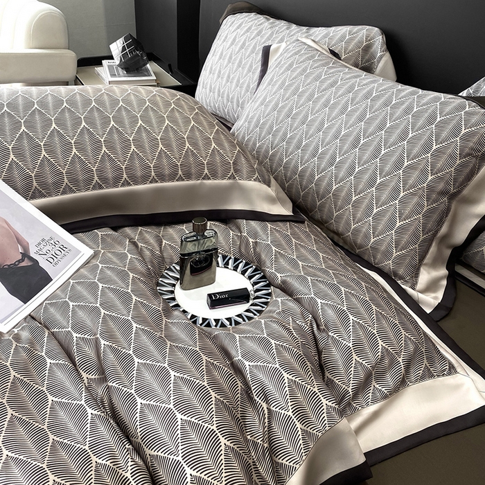 91家纺网 家纺一手货源 找家纺 优悦生活馆 2024新款轻奢天丝印花宽边拼角四件套系列-绿野仙踪 绿野仙踪-咖