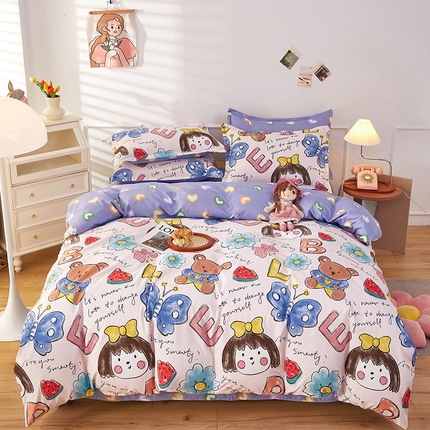 91家纺网 家纺一手货源 找家纺 （总）美宜家 2025新款140克小清新磨毛印花学生四件套