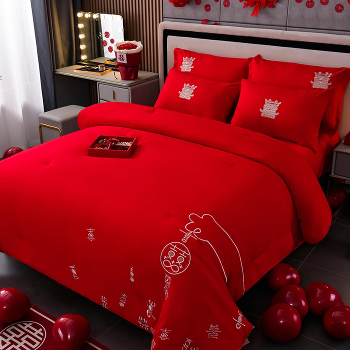 91家纺网 家纺一手货源 找家纺 美伦美 20242024新款全棉婚庆刺绣手工订花被芯冬被春秋冬被夏被 双喜临门