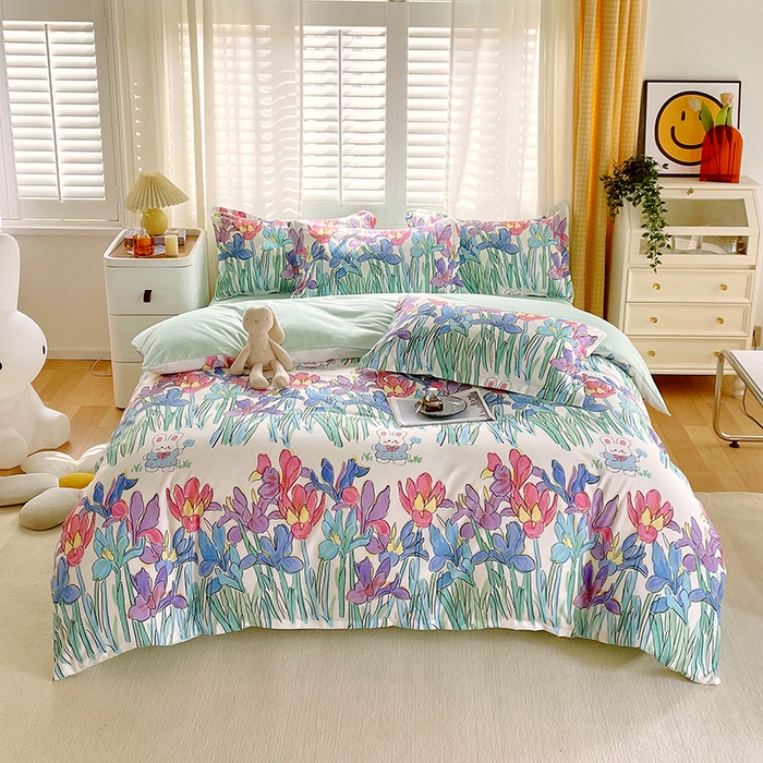 91家纺网 家纺一手货源 找家纺 美宜家 2025新款植物羊绒加厚斜纹磨毛单被套 花丛小兔