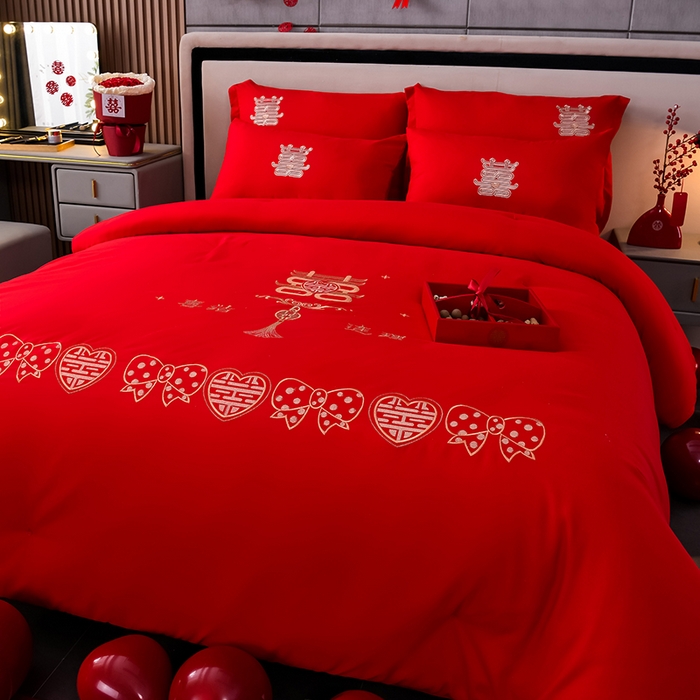 91家纺网 家纺一手货源 找家纺 美伦美 2024新款全棉婚庆刺绣手工订花被芯冬被春秋冬被夏被 喜结连理