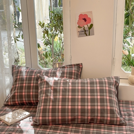 91家纺网 家纺一手货源 找家纺 蓝邻 2024新款全棉无印风全棉色织水洗棉枕套 美莱粉