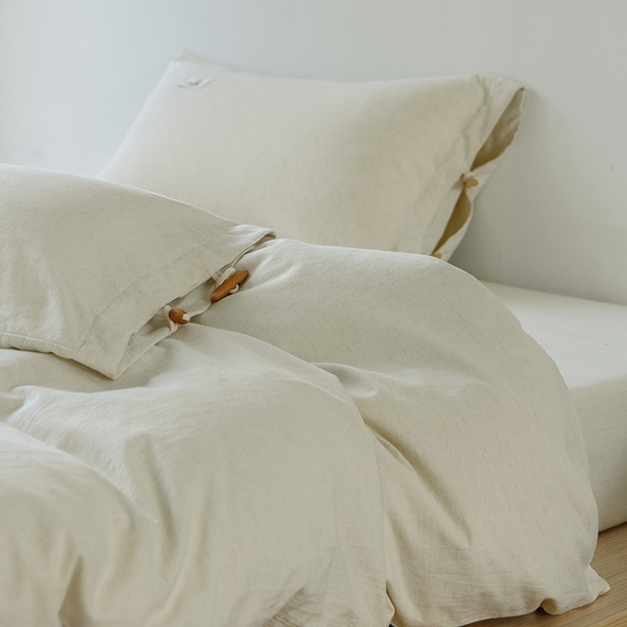 91家纺网 家纺一手货源 找家纺 山舍家居 2024 新款全棉棉麻纯色纽扣四件套 麻本色