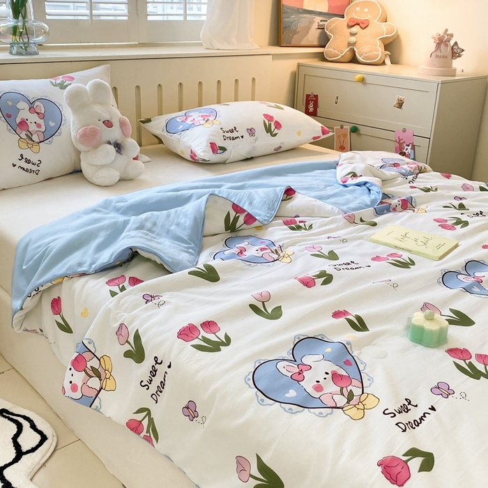 91家纺网 家纺一手货源 找家纺 梵克保罗  2024新款水洗棉印花大豆夏被 郁金香