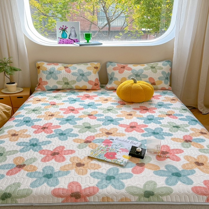 91家纺网 家纺一手货源 找家纺 慕尚家纺 2025新款凉感丝印花乳胶凉席 凝夏