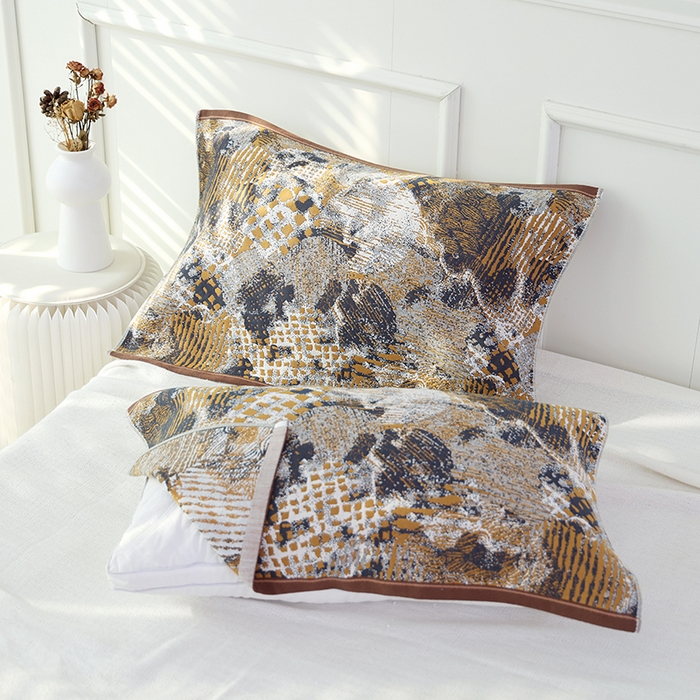 91家纺网 家纺一手货源 找家纺 朴尔毛巾被2024年新品全棉细纱编织纹AB版透气枕巾 抽象秋意52*78cm