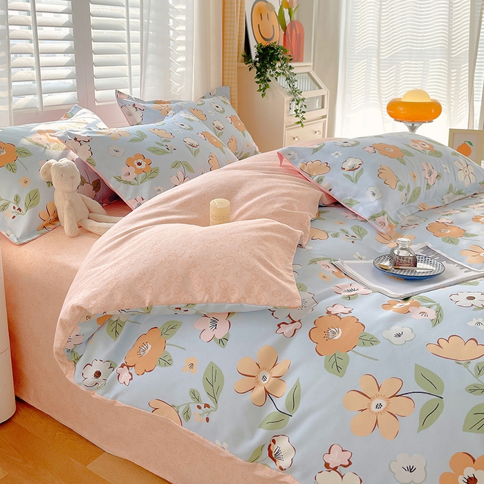 91家纺网 家纺一手货源 找家纺 美宜家 2025新款植物羊绒加厚斜纹磨毛单被套 木槿花