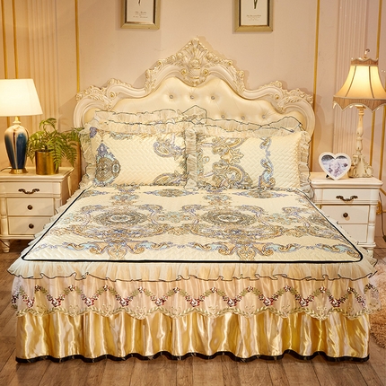 网红馆 2025新款冰丝凉席床裙三件套 清韵