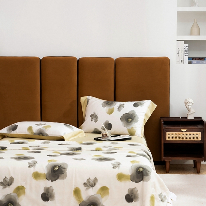 91家纺网 家纺一手货源 找家纺 黛舒家居 2024新款莱赛尔天丝大豆夏被四件套 花恋