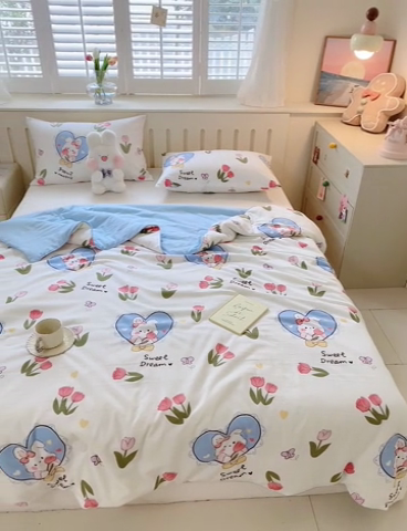 91家纺网 家纺一手货源 找家纺 梵克保罗  2024新款水洗棉印花大豆夏被 郁金香