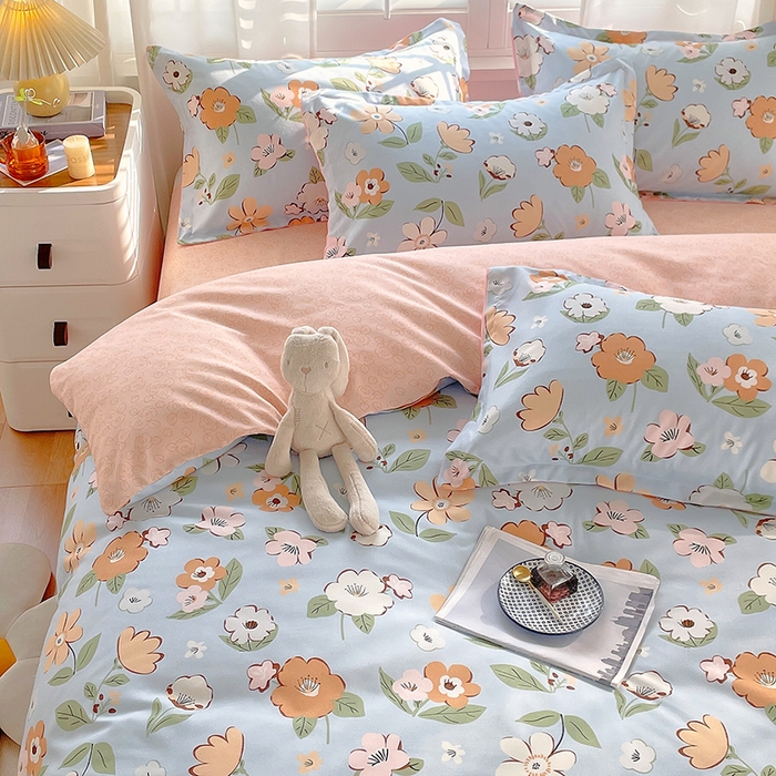 91家纺网 家纺一手货源 找家纺 美宜家 2025新款植物羊绒加厚斜纹磨毛单被套 木槿花