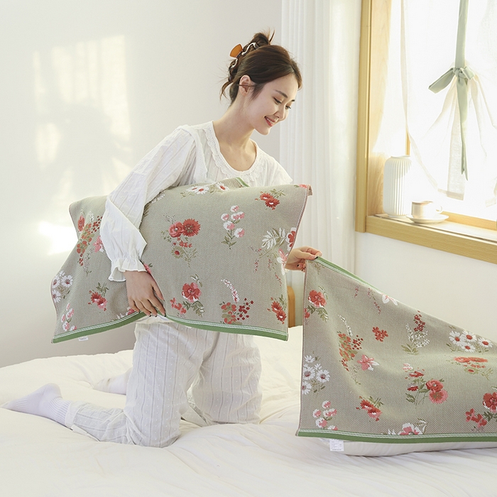 91家纺网 家纺一手货源 找家纺 朴尔毛巾被2024年新品全棉细纱编织纹AB版透气枕巾 立体花园52*78cm