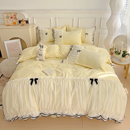 包小包 2024新款臻丝棉小香风提花双层花边韩版公主风四件套（提供买家秀） 小香风-黄色