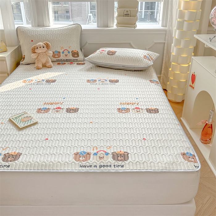 91家纺网 家纺一手货源 找家纺 慕尚家纺 2025新款凉感丝印花乳胶凉席 乐园伙伴