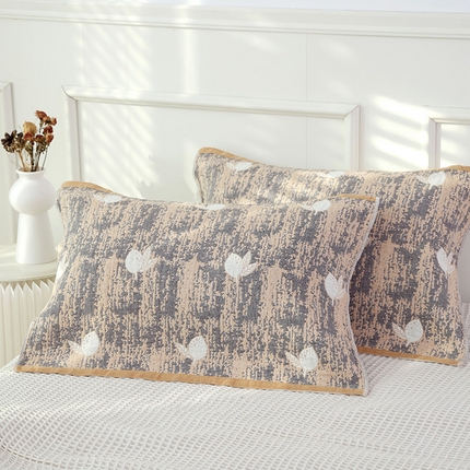 91家纺网 家纺一手货源 找家纺 朴尔毛巾被2024新款彩棉国潮风全棉六层纱布枕巾 柠香-咖枕巾52*78cm