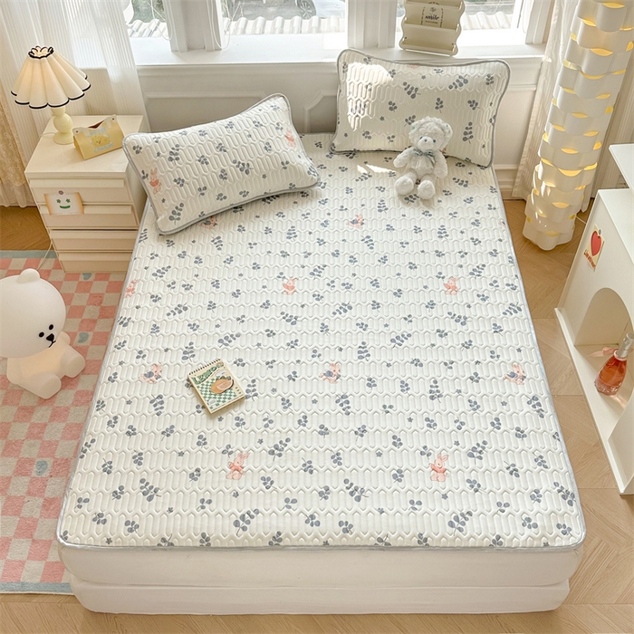 91家纺网 家纺一手货源 找家纺 慕尚家纺 2025新款凉感丝印花乳胶凉席 兔稚