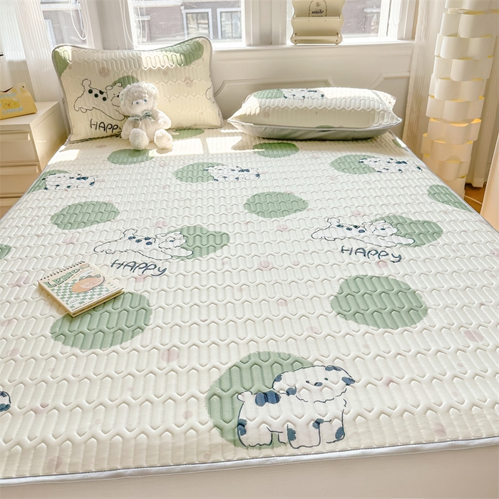 91家纺网 家纺一手货源 找家纺 慕尚家纺 2025新款凉感丝印花乳胶凉席 波点狗