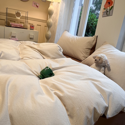 91家纺网 家纺一手货源 找家纺 （总）蓝邻 2024新款全棉无印风全棉色织水洗棉单品被套