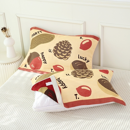 91家纺网 家纺一手货源 找家纺 朴尔毛巾被2024年全棉加厚八层纱布大版花枕巾 热带水果52*78cm