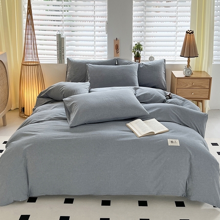 梦莱斯 2024新款亲肤水洗棉四件套 兰灰