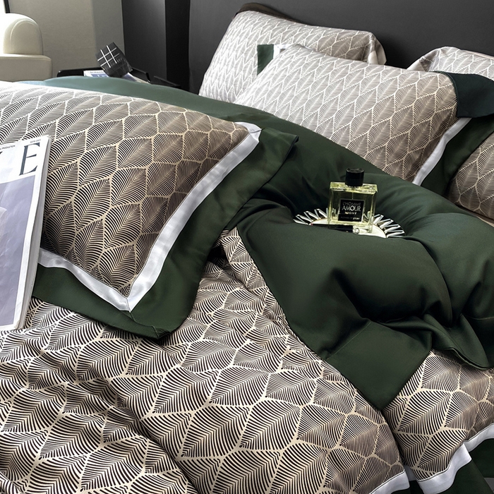 91家纺网 家纺一手货源 找家纺 优悦生活馆 2024新款轻奢天丝印花宽边拼角四件套系列-绿野仙踪 绿野仙踪-绿