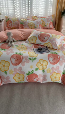 91家纺网 家纺一手货源 找家纺 美宜家 2025新款植物羊绒加厚斜纹磨毛单被套 草莓物语