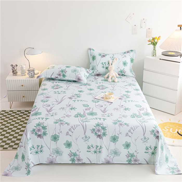 91家纺网 家纺一手货源 找家纺 金泰莱 2025新款印花竹纤维凉席三件套软凉席竹席盖毯子 清风絮语-绿