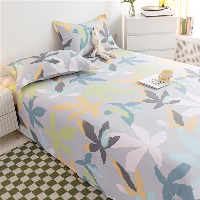 91家纺网 家纺一手货源 找家纺 金泰莱 2025新款印花竹纤维凉席三件套软凉席竹席盖毯子 叶曼-灰