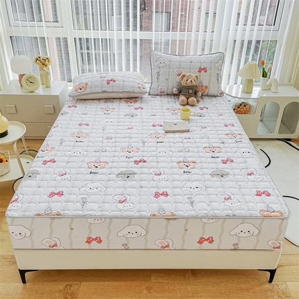 恒尚居 2024新款小清新印花水洗棉大豆夹棉床笠 萌宠乐园