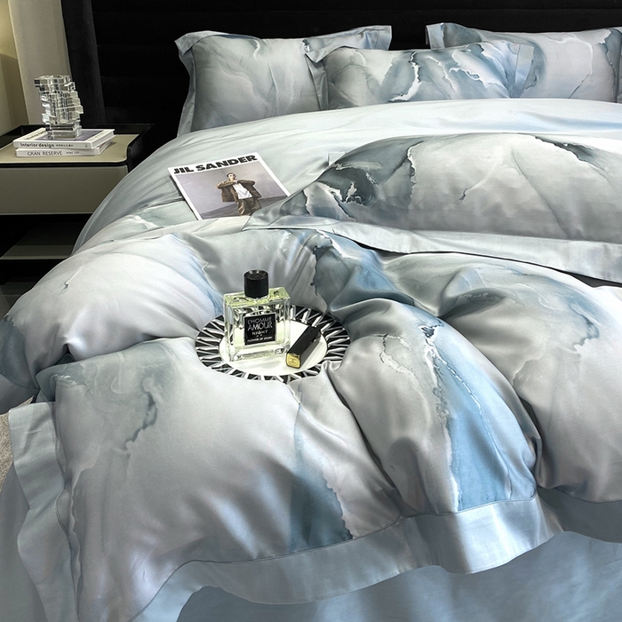 91家纺网 家纺一手货源 找家纺 （总）优悦生活馆 2024新款轻奢天丝印花宽边拼角四件套系列-漫漫格调