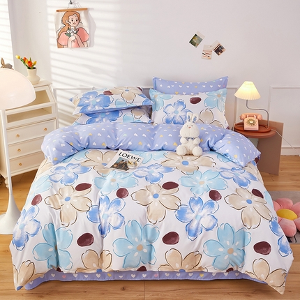 91家纺网 家纺一手货源 找家纺 美宜家 2025新款140克小清新磨毛印花学生四件套 雅致海棠